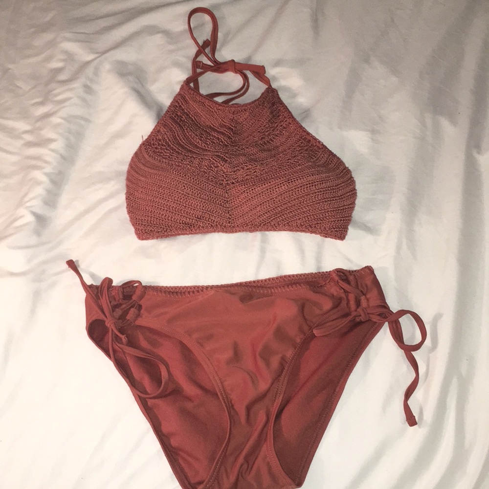 Rust red bathing suit. Medium top large bottoms